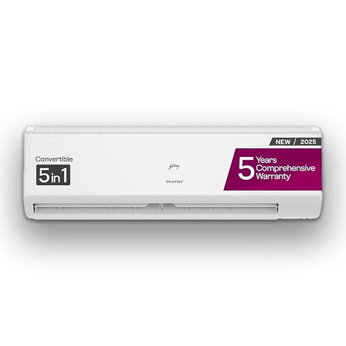 Godrej 1.5 Ton 5 Star, 5 Years Comprehensive Warranty, AI powered, 5-In-1 Convertible Cooling Inverter Split AC (Copper, 2025 Model, SIC 18ITC5-WZR/WZS/WYS Split 5S, White)